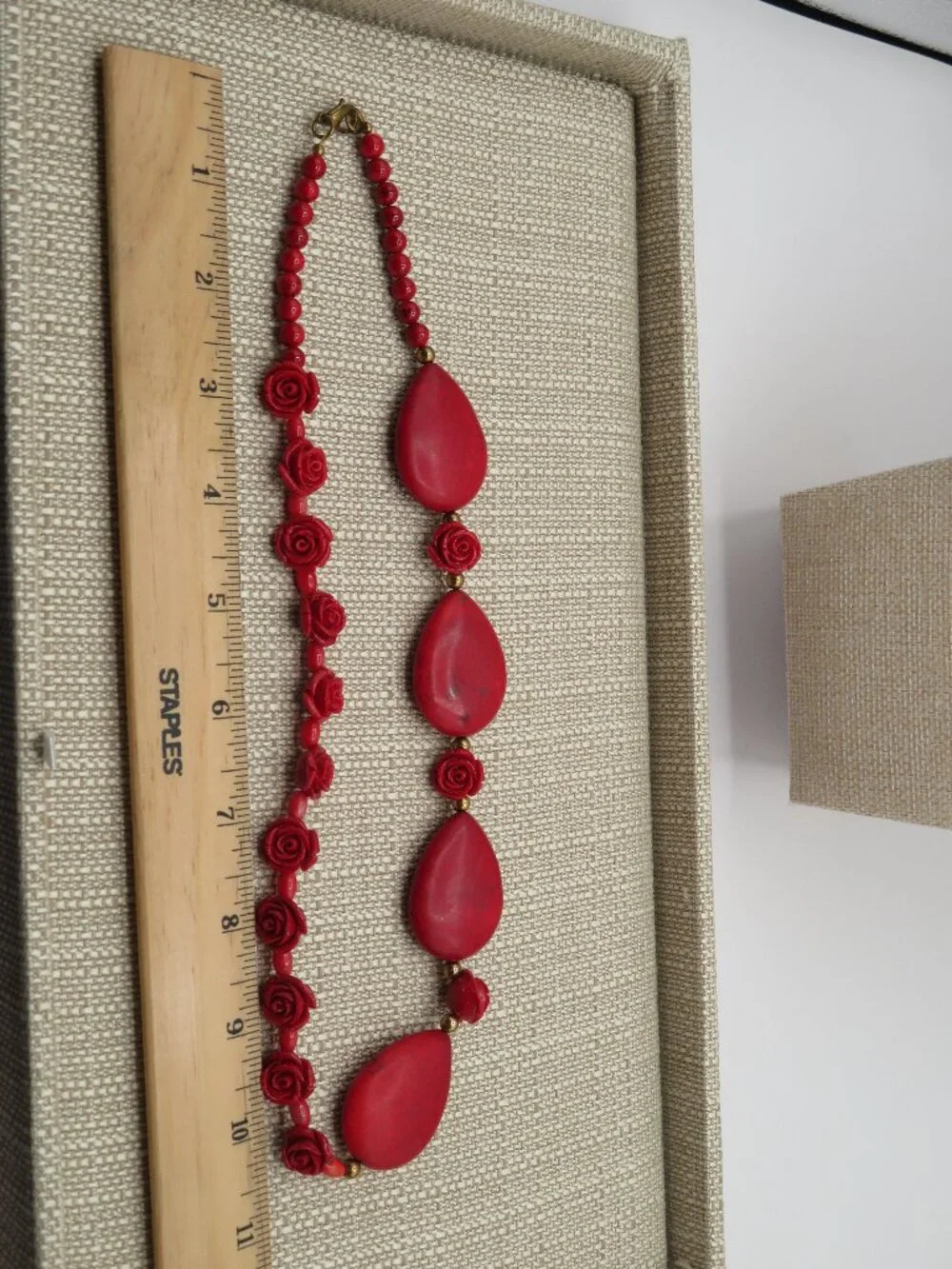 Red Rose and Large Tear Drop Beaded Statement Necklace
